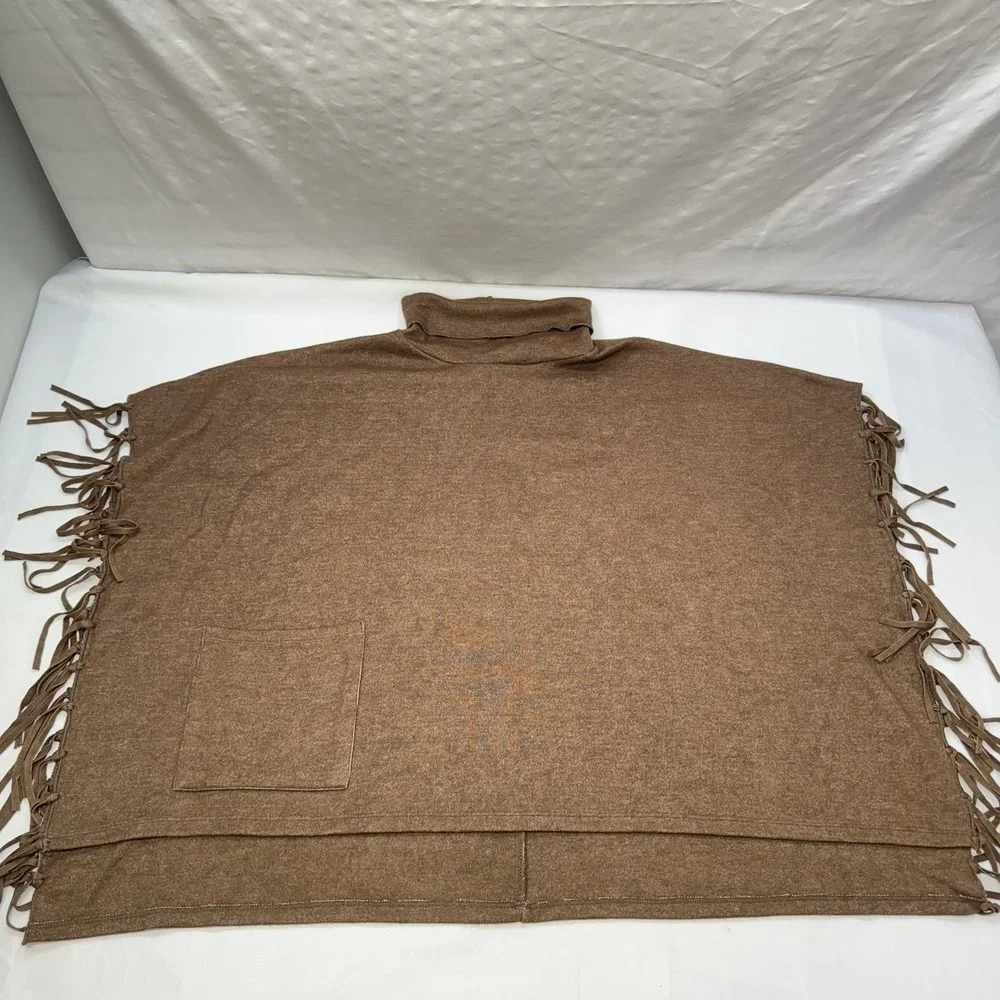 Back In the Saddle Women's Sweater Poncho‎ Fringe Brown OS Western Rodeo